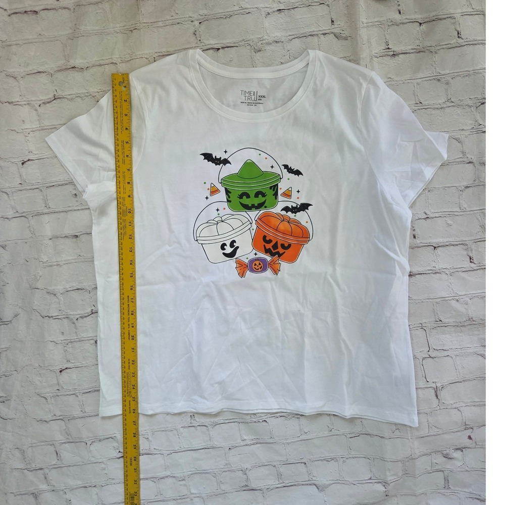 Time and Tru Womens XXXL White Vintage Halloween Pumpkin Ghost Bucket T-Shirt